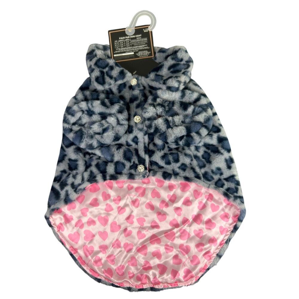 NWT Dog Coat- Pet Clothes- Girl Pup Sz Large- Leopard Print Gray Blue- Juicy